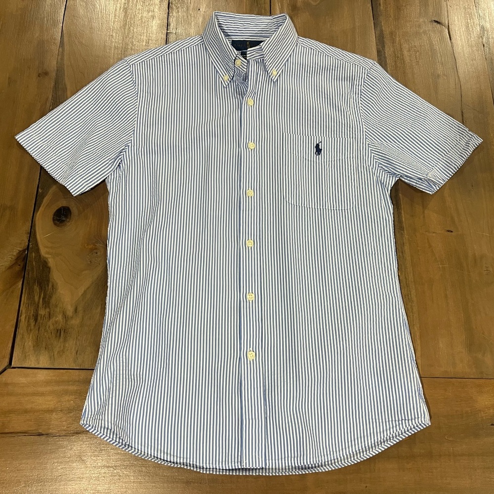 Polo Ralph Lauren Men’s Slim Fit Untucked Button Down, Size S, Blue Seersucker